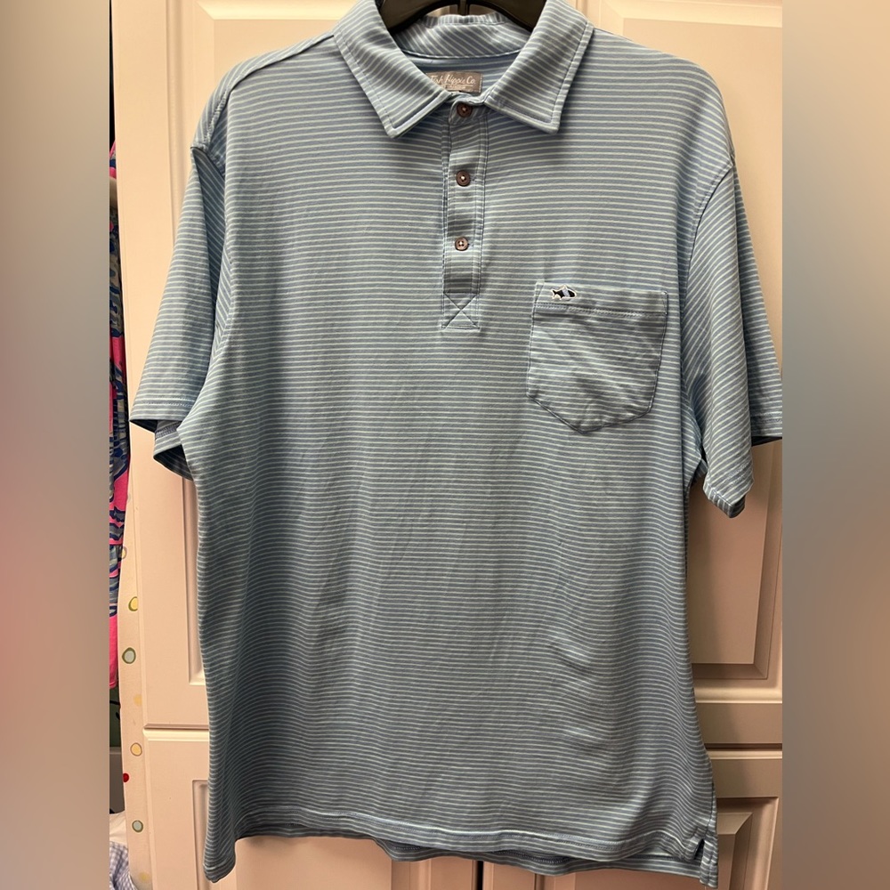 Fish Hippie blue and green cotton stripe polo size XL
